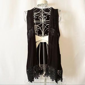 Haute Monde Black Boho Hippie Crochet Vest Medium